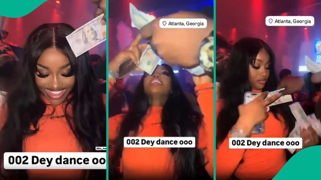 Davido's Chioma picks money sprayed on her at nightclub.