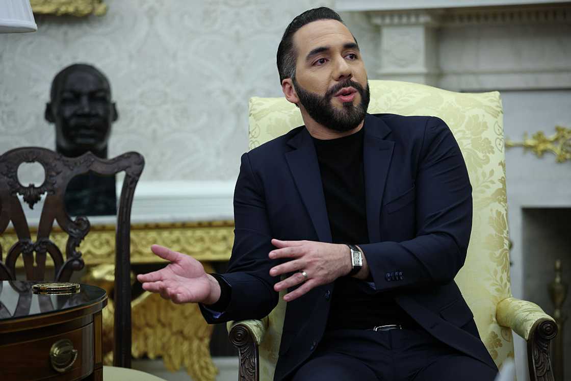 President Nayib Bukele of El Salvador in the Oval Office of the White House in Washington, DC. President Nayib Bukele of El Salvador in the Oval Office of the White House in Washington, DC.