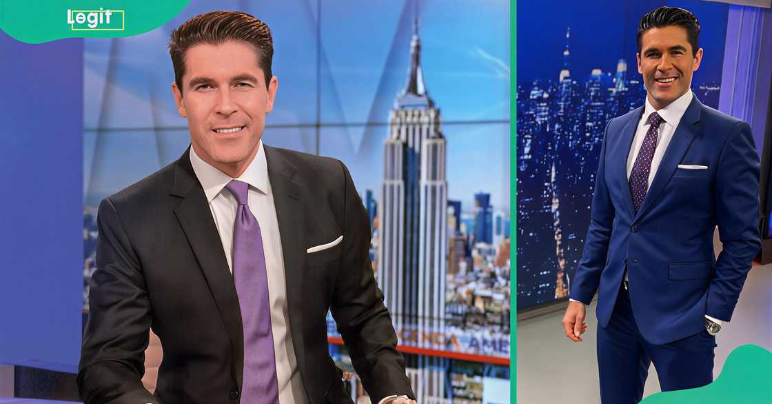 Rob Schmitt sits at a news desk. The news reporter stands in a TV studio. Rob Schmitt sits at a news desk. The news reporter stands in a TV studio.