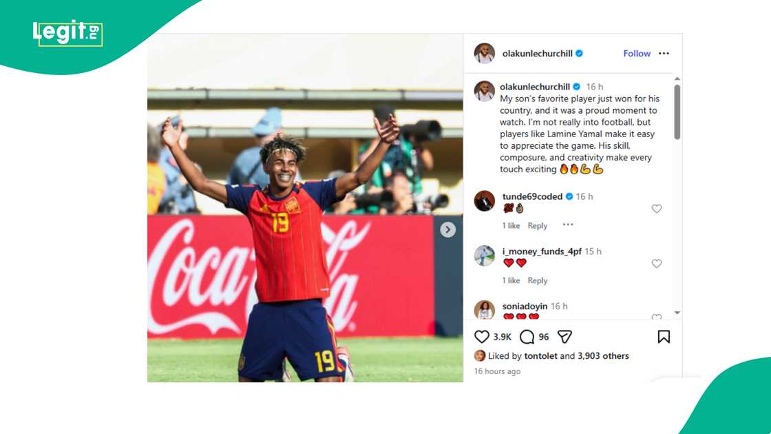 Olakunle Churchill reveals Lamine Yamal is his son's favourite footballer. Olakunle Churchill reveals Lamine Yamal is his son's favourite footballer.