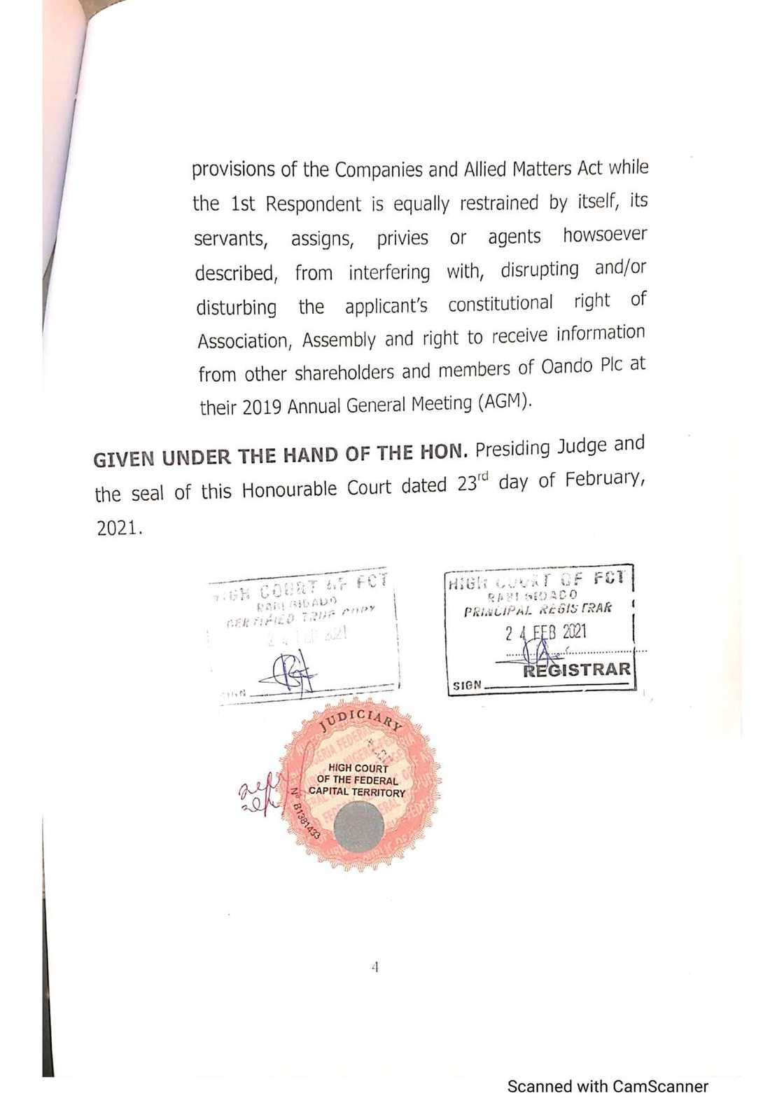 Oando shareholders have taken SEC to court to challenge penalties against Oando in May 31st letter