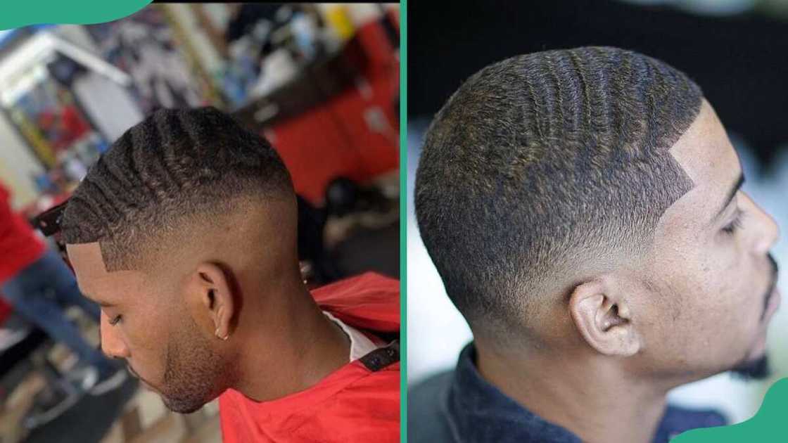 Men showing off the mid-burst fade with waves Men showing off the mid-burst fade with waves