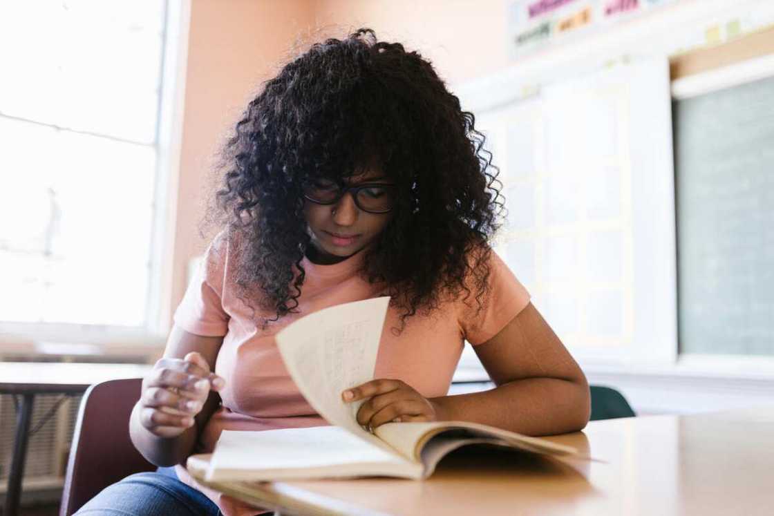 A student studying in class