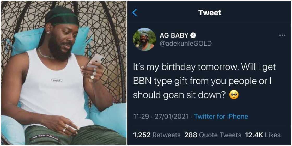 Singer Adekunle Gold asks fans if they would give him BBNaija type gifts for his birthday Singer Adekunle Gold asks fans if they would give him BBNaija type gifts for his birthday