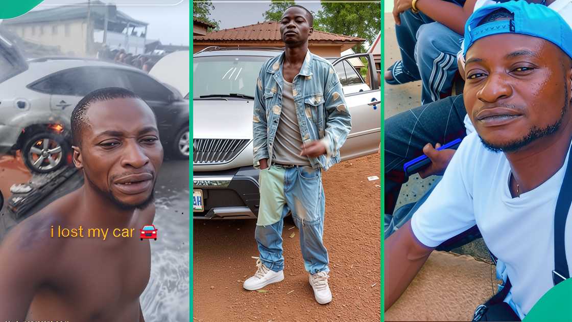 Video: Man Burst into Tears As He Watches His Car Burn To Ashes in His Presence, Nigerians Pity Him Video: Man Burst into Tears As He Watches His Car Burn To Ashes in His Presence, Nigerians Pity Him