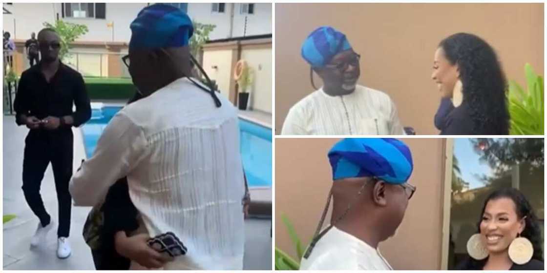BBNaija's Saga blushes hard as Nini meets his daddy. BBNaija's Saga blushes hard as Nini meets his daddy.