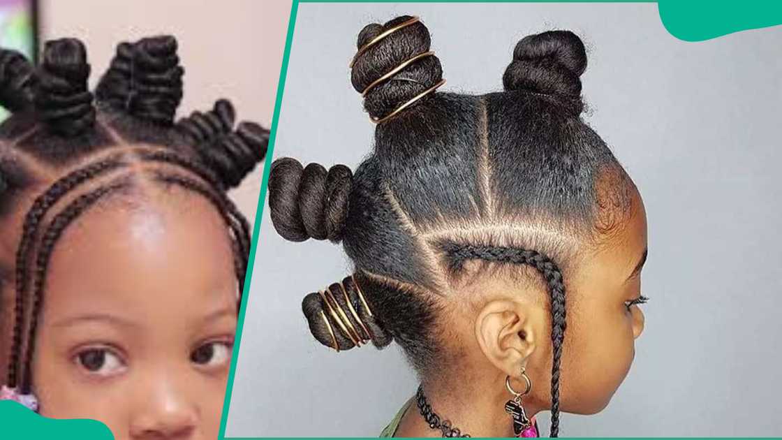Bantu knots and braids hairstyle for girls