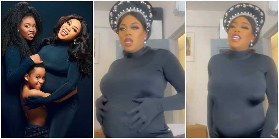 New mum Toyin Lawani shares video showing how she went into labour.