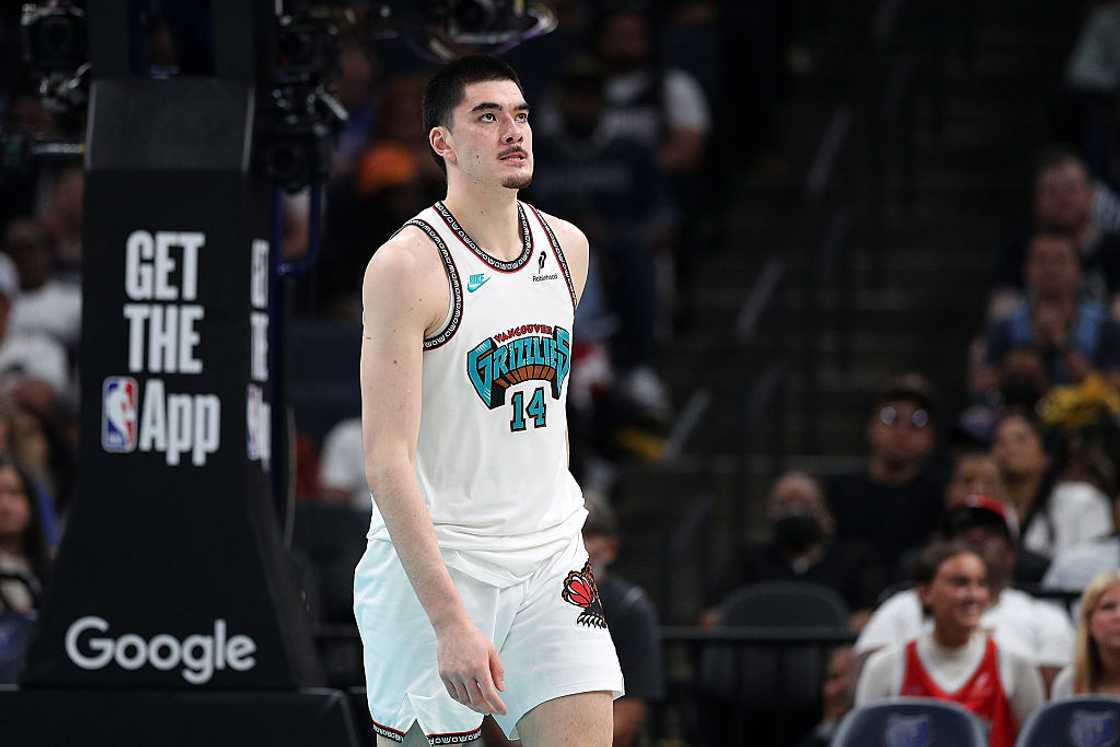 Zach Edey looks on during a game at FedEx Forum Zach Edey looks on during a game at FedEx Forum