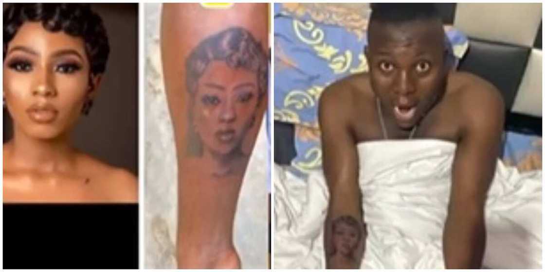 Mixed Reactions as Die-Hard Fan Tattoos BBNaija Star Mercy Eke's Face on His Arm Mixed Reactions as Die-Hard Fan Tattoos BBNaija Star Mercy Eke's Face on His Arm