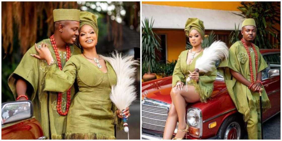 Photos of a couple in traditional garb. Photos of a couple in traditional garb.