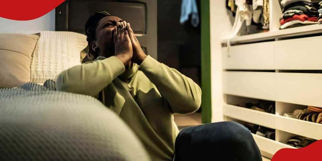 Man holds his hands in distress. Man holds his hands in distress.