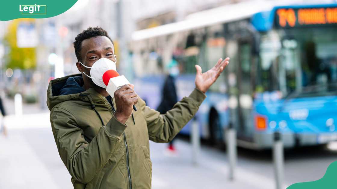 A journalist reporting from the streets A journalist reporting from the streets