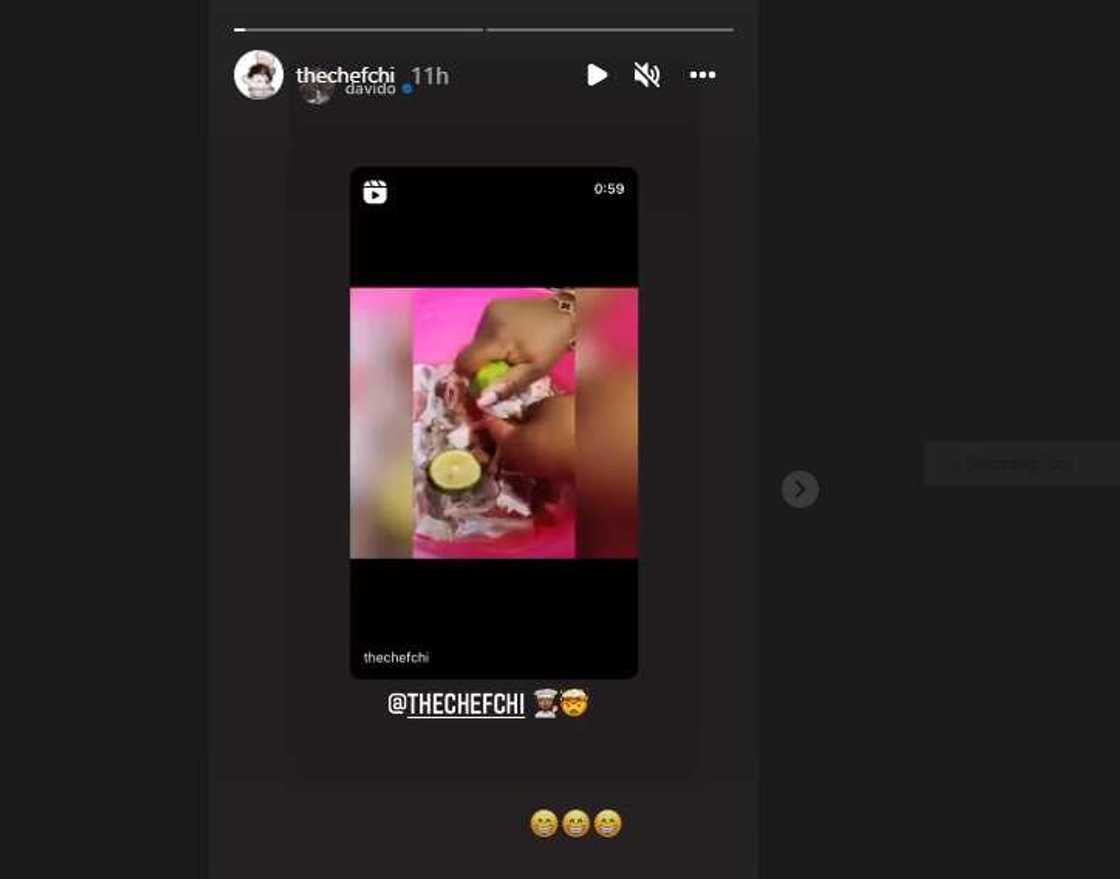 Davido, Chioma’s cooking