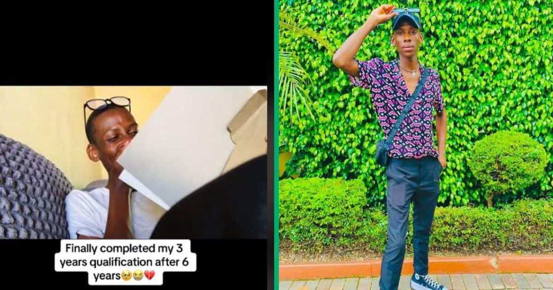 A Gauteng gentleman teared up after receiving his qualification, which took him six years to finish instead of three. A Gauteng gentleman teared up after receiving his qualification, which took him six years to finish instead of three.