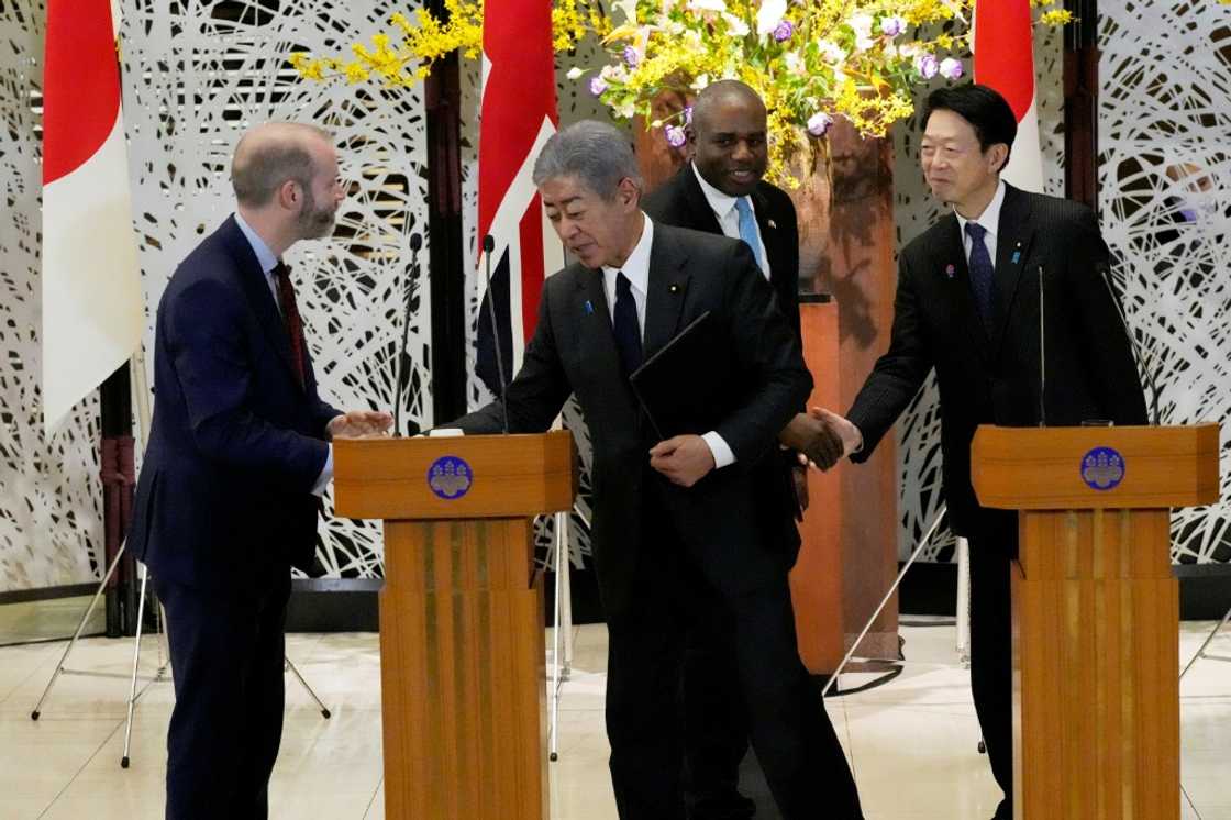 (From left)British Trade Secretary Jonathan Reynolds, Japanese Foreign Minister Takeshi Iwaya, British Foreign Secretary David Lammy and Japanese Trade Minister Yoji Muto (From left)British Trade Secretary Jonathan Reynolds, Japanese Foreign Minister Takeshi Iwaya, British Foreign Secretary David Lammy and Japanese Trade Minister Yoji Muto