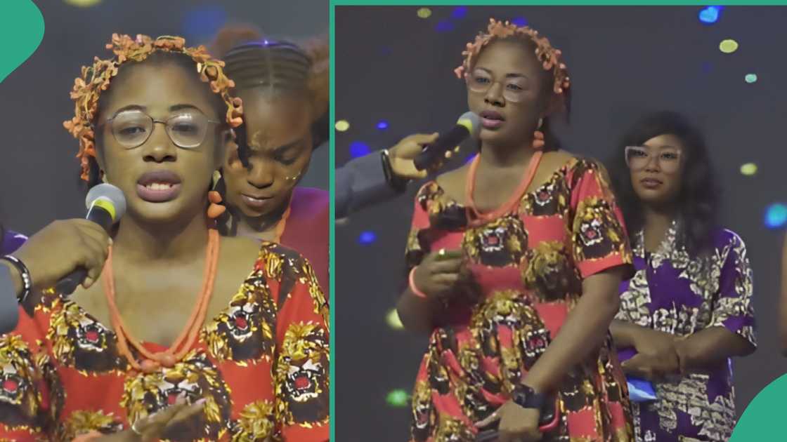 Lady shares touching testimony in church.