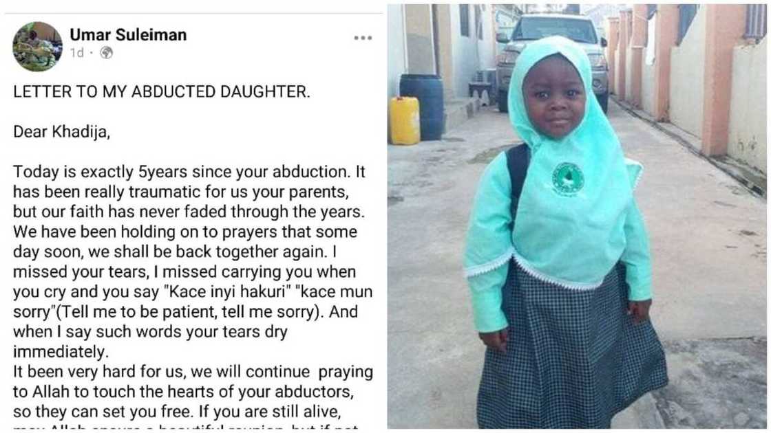 Bayan shekaru 5 da ɓatan ɗiyarsa, mahaifi ya rubuta wasiƙa mai taɓa zuciya Bayan shekaru 5 da ɓatan ɗiyarsa, mahaifi ya rubuta wasiƙa mai taɓa zuciya