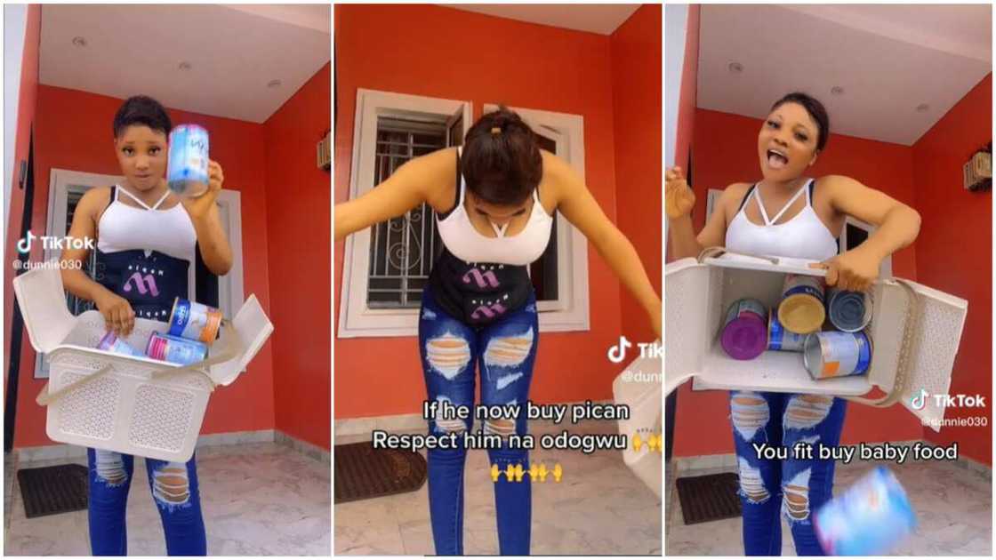 Baby food/woman praised husband. Baby food/woman praised husband.