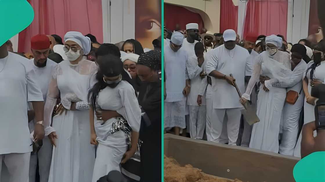 Social media reacts as lady comments on Alexx Ekubo’s wife at burial