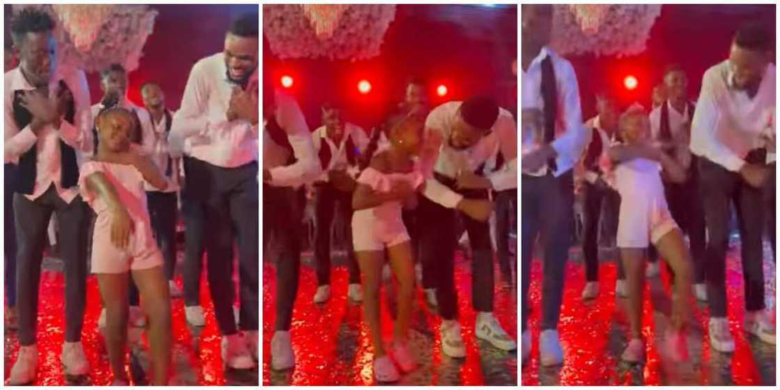 So cute: Little girl steals show at wedding during dance with men, gives sterling moves that left guests wowed in video So cute: Little girl steals show at wedding during dance with men, gives sterling moves that left guests wowed in video