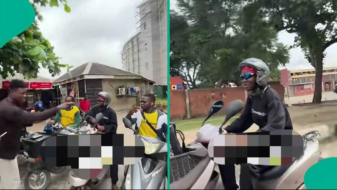 UNILAG student stuns with delivery rider look on costume day. UNILAG student stuns with delivery rider look on costume day.