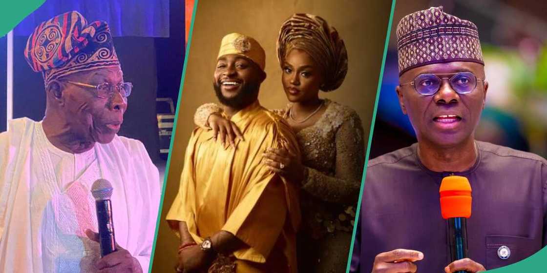 Former President Olusegun Obasanjo, Governor Babajide Sanwo-Olu of Lagos and other influential politicians reportedly stormed the wedding of the afro beat singer, Davido and Chioma.