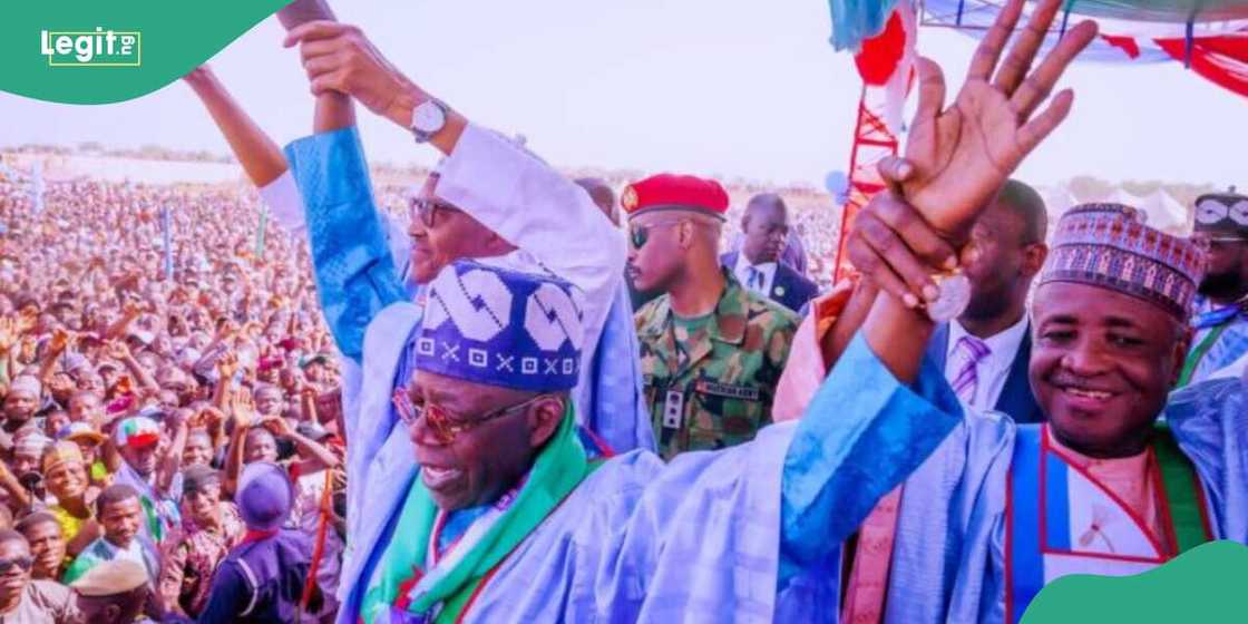 President Tinubu with former president Muhammadu Buhari during a campaign President Tinubu with former president Muhammadu Buhari during a campaign