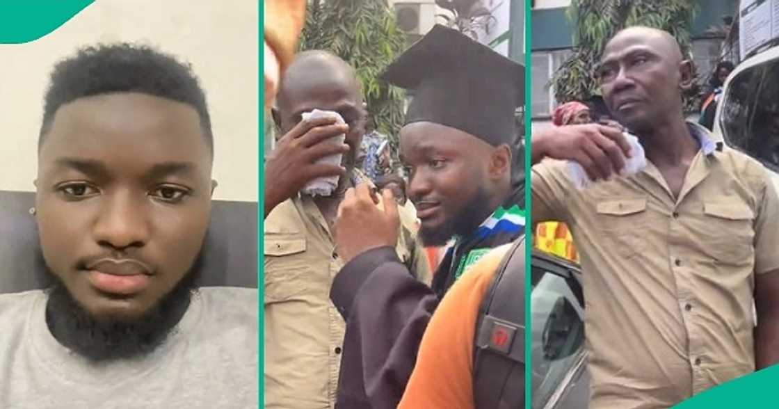 Dad cries on son's graduation day