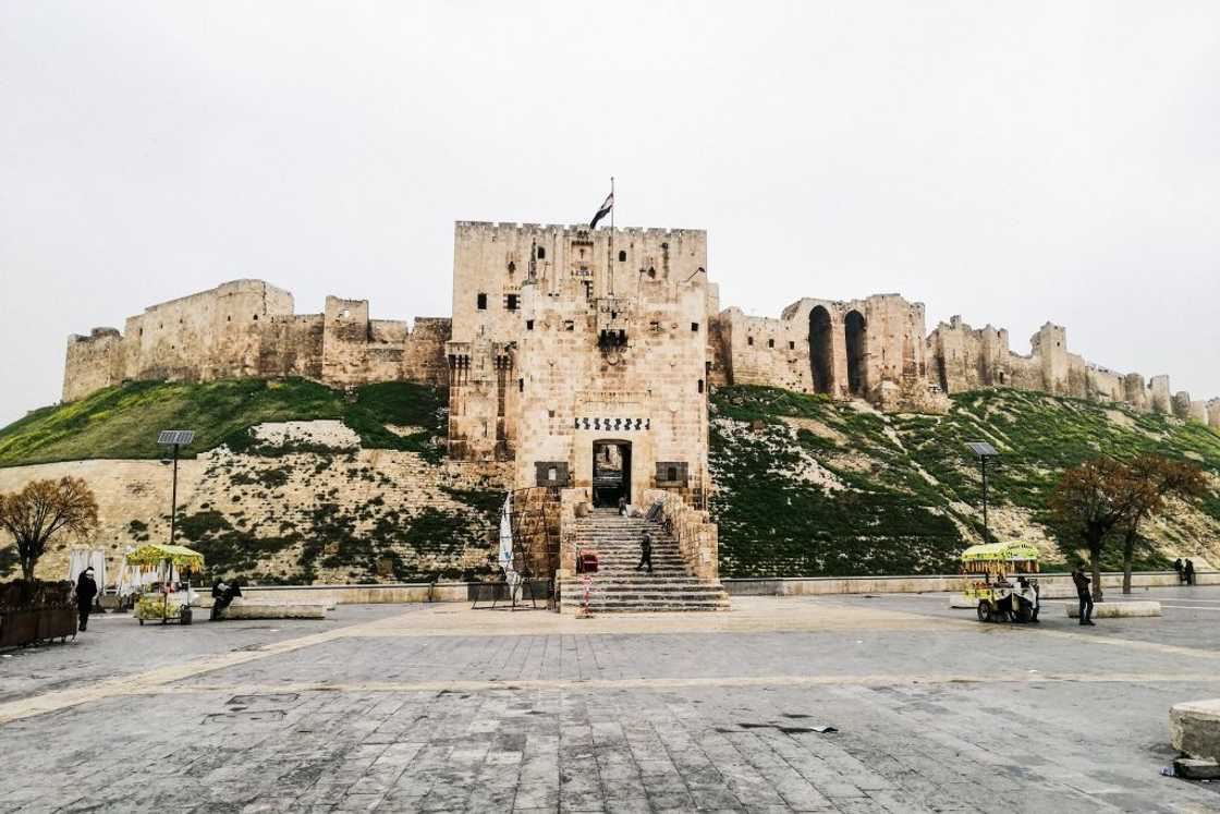 Front view of the Citadel of Aleppo Castle in Aleppo, Syria