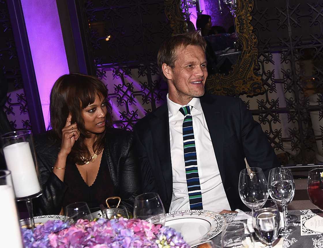Tyra Banks and Erik Asla in Beverly Hills, California. Tyra Banks and Erik Asla in Beverly Hills, California.