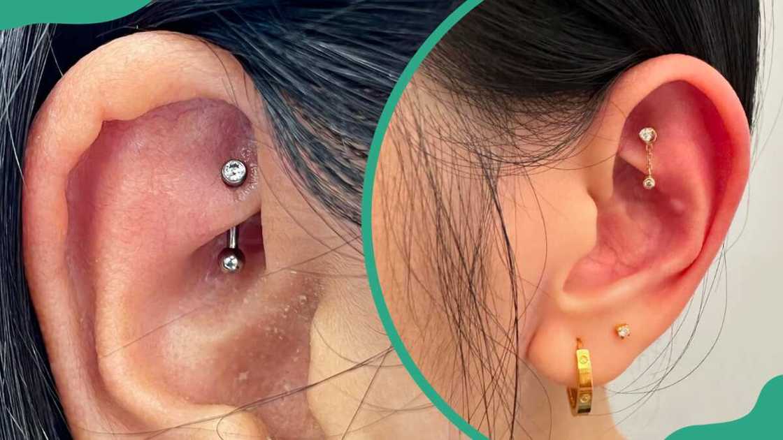 Pictures of two women with the rook piercings. Pictures of two women with the rook piercings.