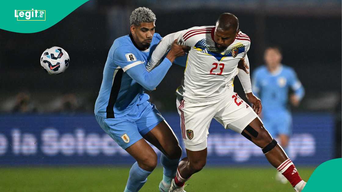 Ronald Araujo, Salomon Rondon, Venezuela, Centenario Stadium, Montevideo, Uruguay. Ronald Araujo, Salomon Rondon, Venezuela, Centenario Stadium, Montevideo, Uruguay.