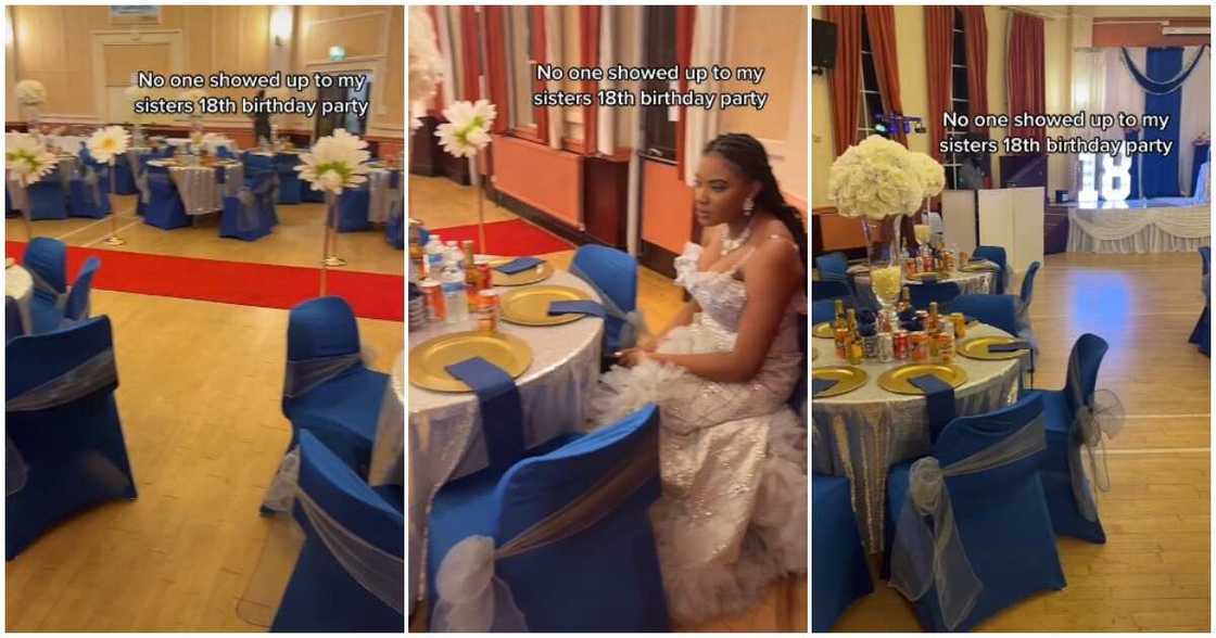 Birthday party, young lady's birthday party with no guests, empty hall Birthday party, young lady's birthday party with no guests, empty hall
