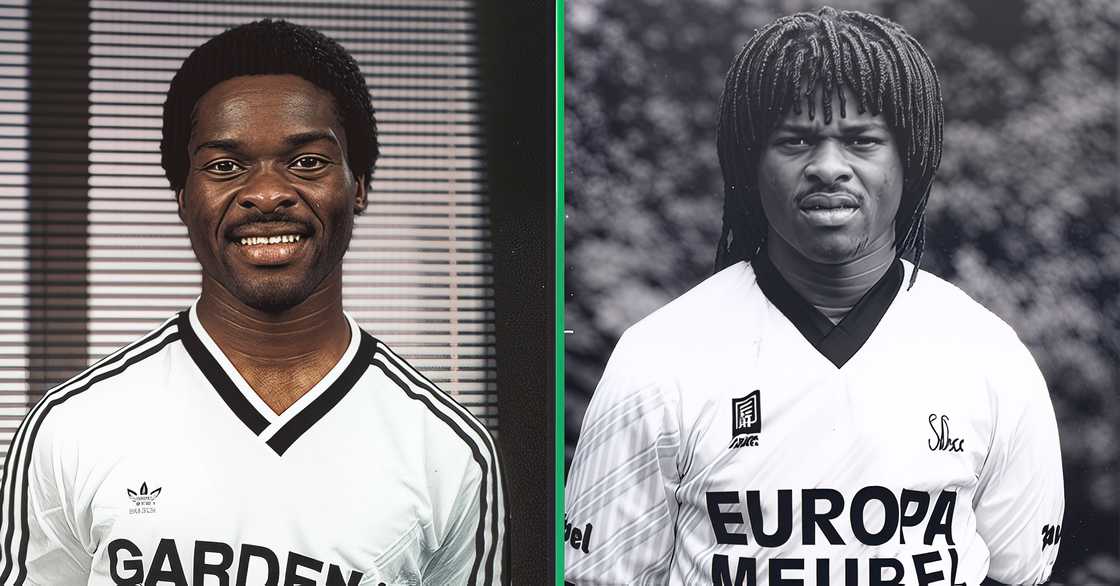 Samuel Okwaraji poses for a portrait in football kits. Samuel Okwaraji poses for a portrait in football kits.