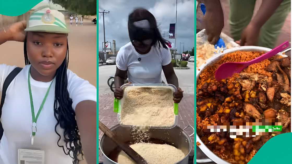 Corps member cooks and shares jollof rice