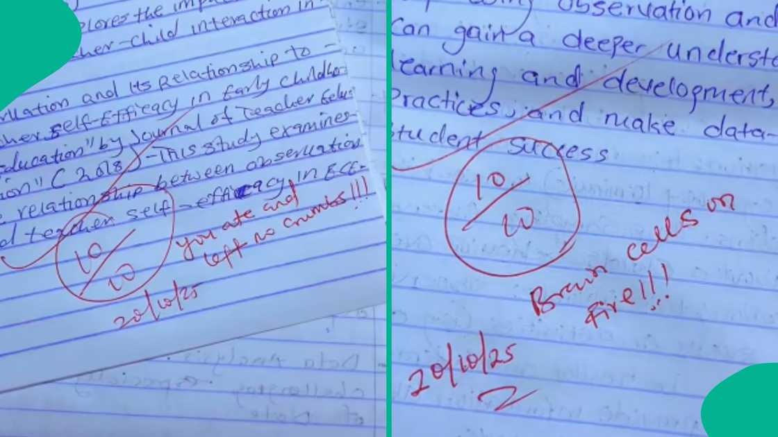 Lady shows remarks she wrote on students' answer scripts. Lady shows remarks she wrote on students' answer scripts.