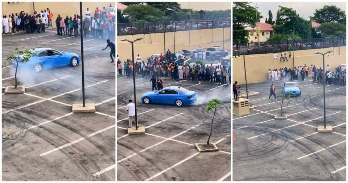 Abuja car drift, BMW car around, man spins car Abuja car drift, BMW car around, man spins car