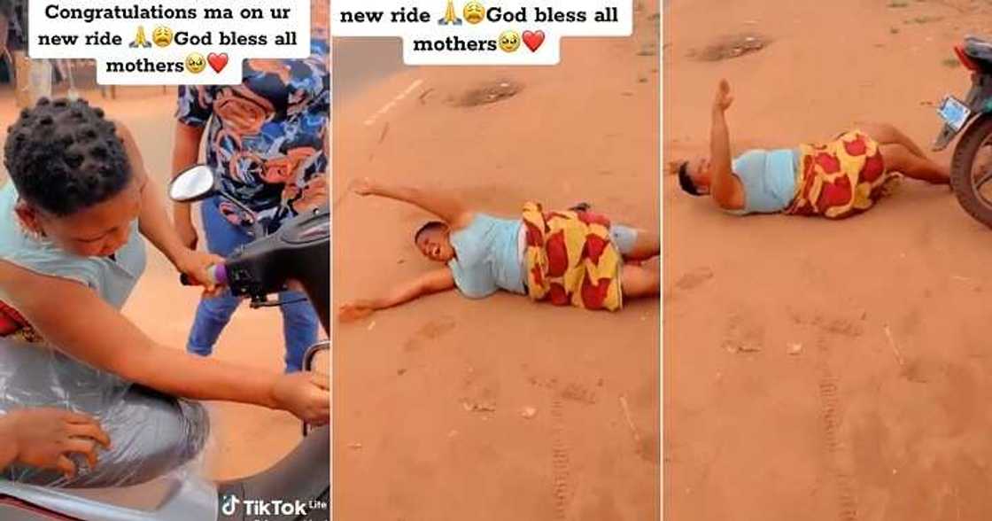 Mum rolls on the floor after getting motorcycle gift from son Mum rolls on the floor after getting motorcycle gift from son