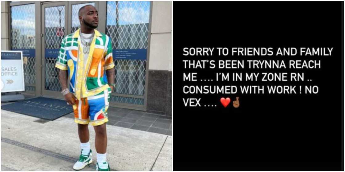 Davido's Instastory post. Davido's Instastory post.