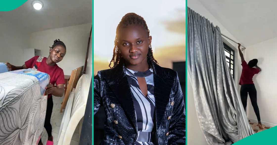 Lady set up room for housemaid. Lady set up room for housemaid.