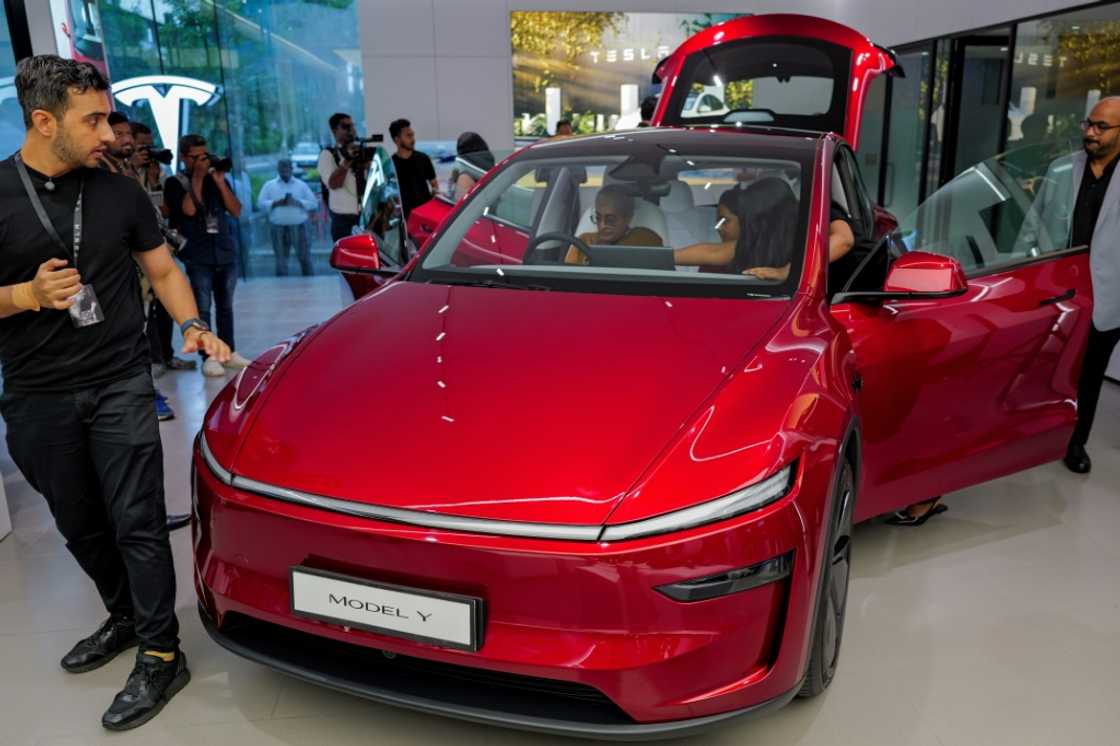 The Tesla store opened its doors in India's financial capital Mumbai The Tesla store opened its doors in India's financial capital Mumbai