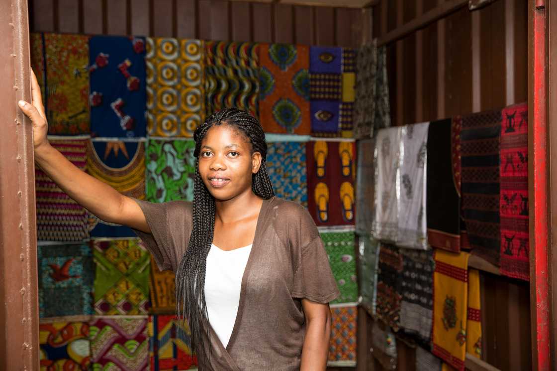 A lady in a fabric shop A lady in a fabric shop