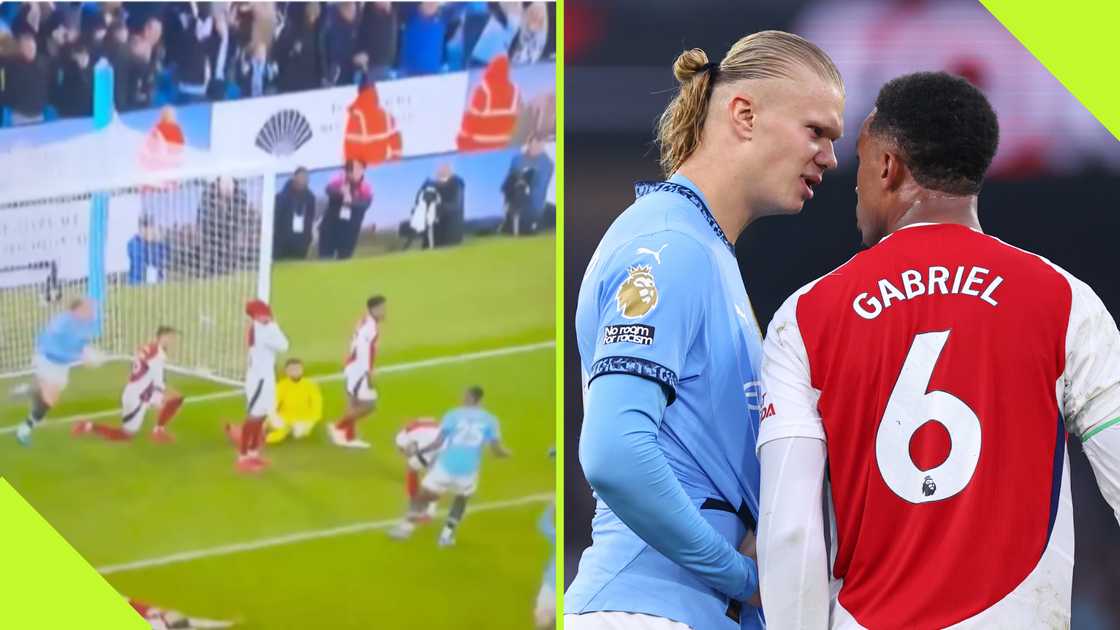 Haaland throws ball at Gabriel’s head after Man City’s late equaliser against Arsenal Haaland throws ball at Gabriel’s head after Man City’s late equaliser against Arsenal