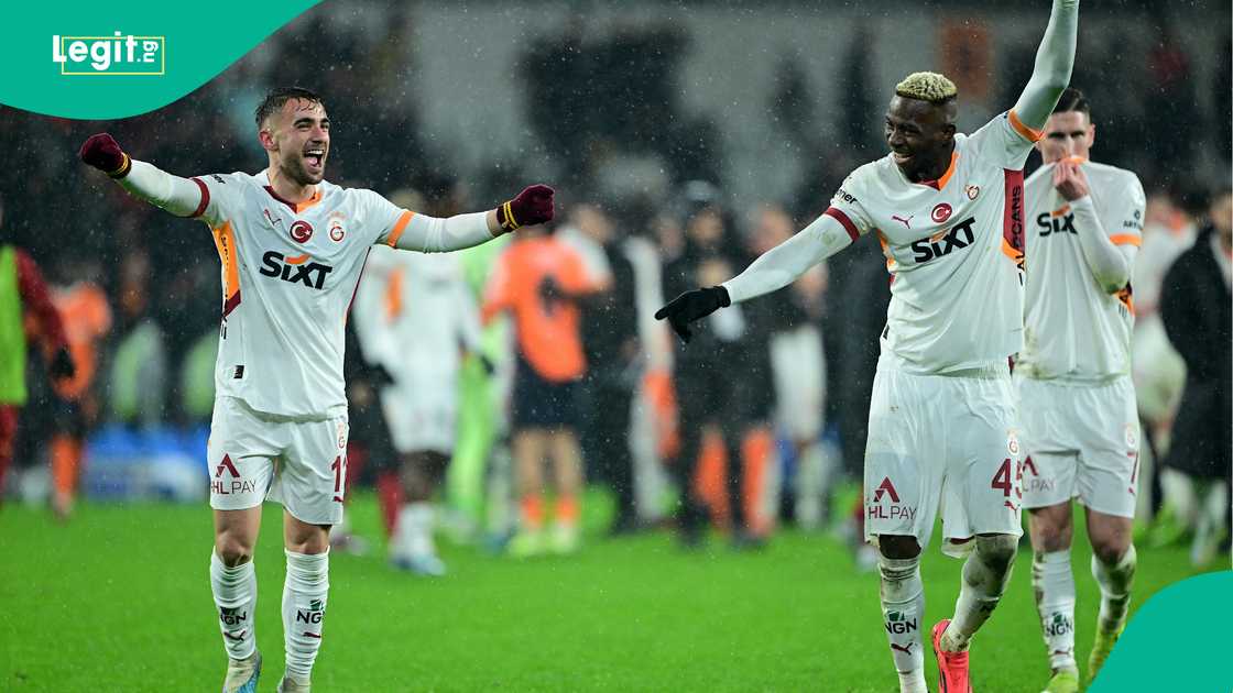 Yunus Akgun, Victor Osimhen, Galatasaray, Istanbul Basaksehir, Basaksehir Fatih Terim Stadium, Istanbul, Turkiye, Super Lig. Yunus Akgun, Victor Osimhen, Galatasaray, Istanbul Basaksehir, Basaksehir Fatih Terim Stadium, Istanbul, Turkiye, Super Lig.