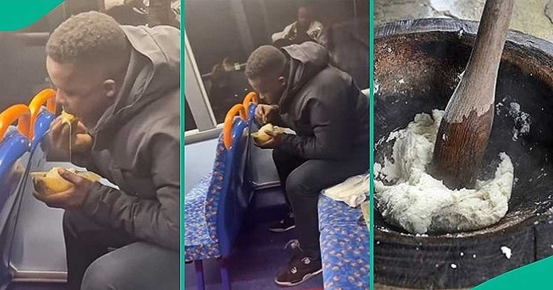 Nigerian man trends online for eating on a bus in the UK.