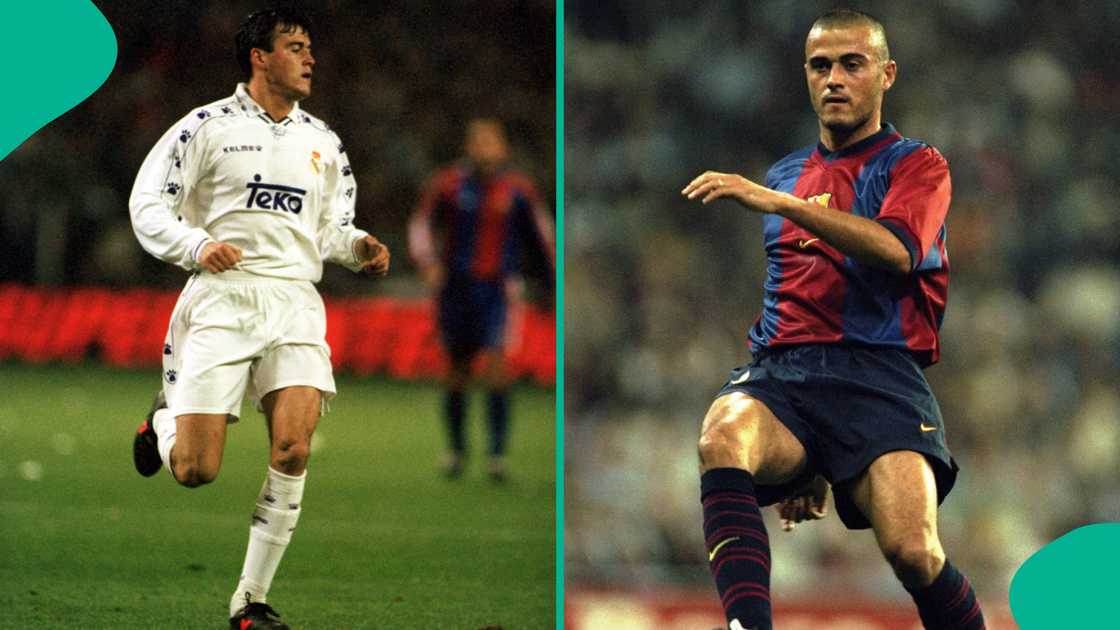 Luis Enrique in action for Real Madrid and Barcelona. Photo by Clive Mason and Paul Marriott Luis Enrique in action for Real Madrid and Barcelona. Photo by Clive Mason and Paul Marriott