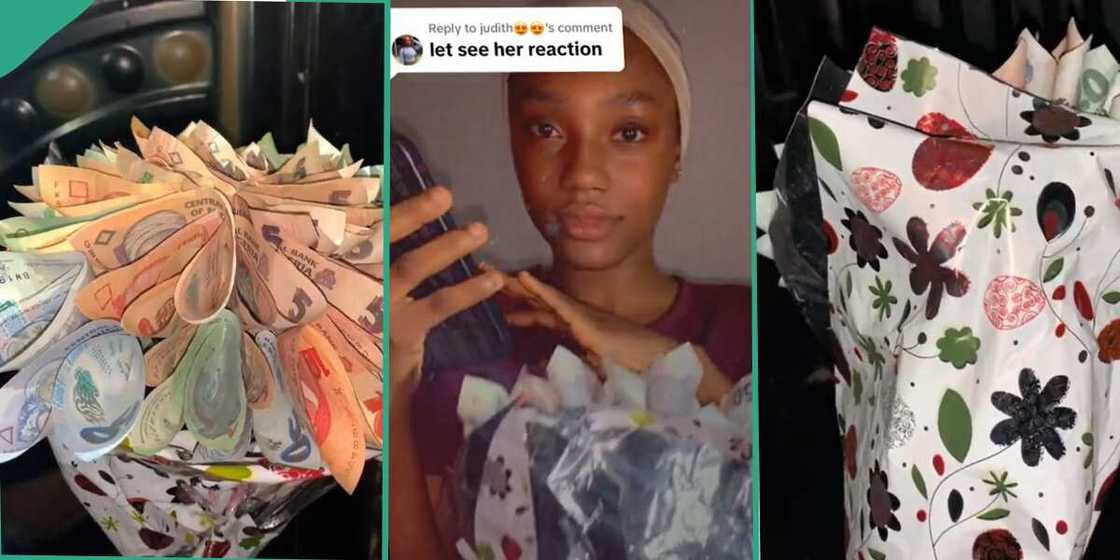 Lady who got money bouquet as a birthday gift. Lady who got money bouquet as a birthday gift.