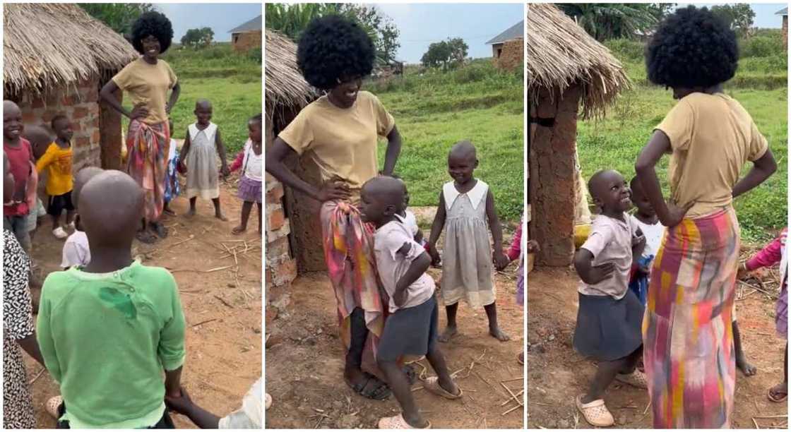 Angella Summer Namubiru dancing and playing game with kids.