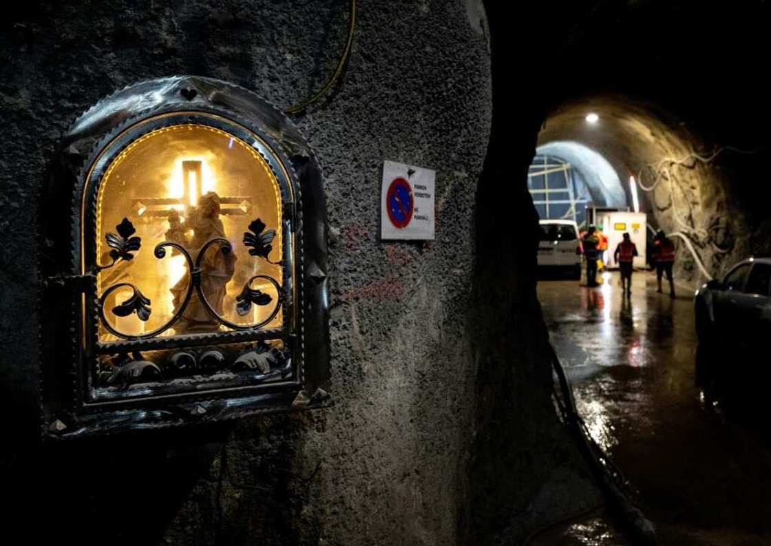 The vast subterranean construction site is dotted with statues of Saint Barbara, patron of miners and others plying dangerous trades The vast subterranean construction site is dotted with statues of Saint Barbara, patron of miners and others plying dangerous trades
